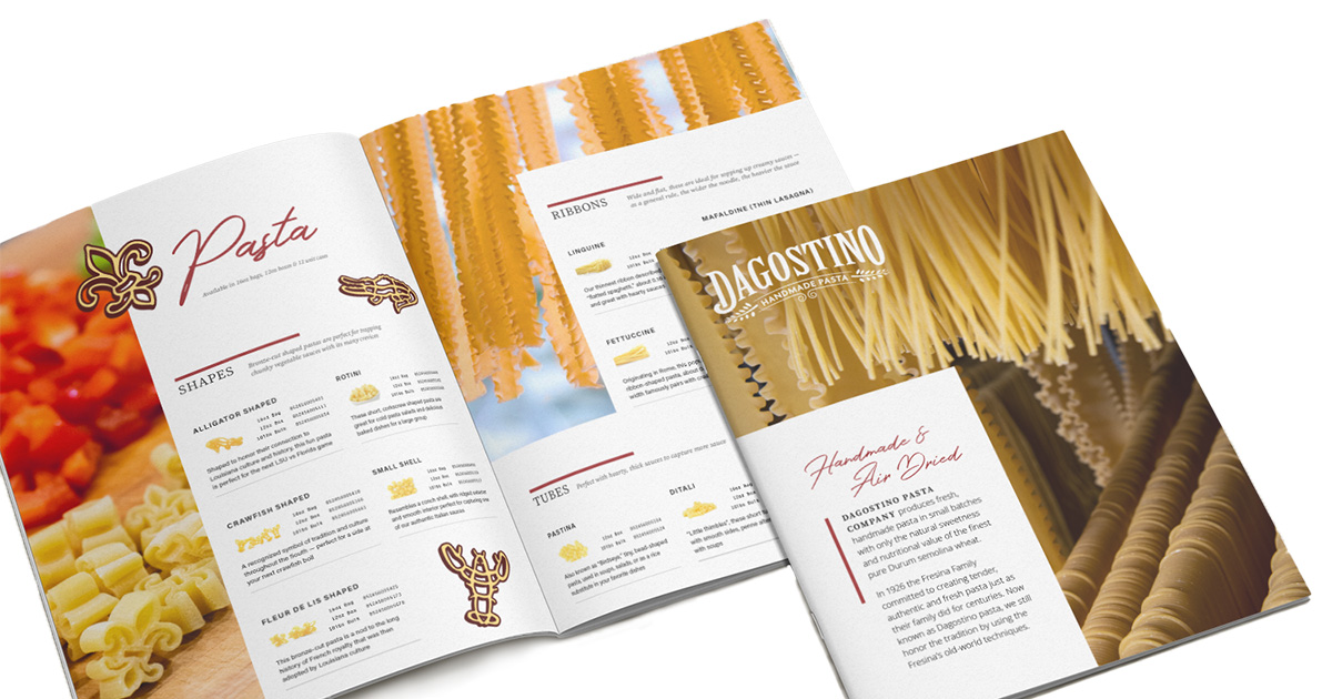  Magazine design insert for Dagostino Pasta, expertly designed to accompany products within the shipping box, enhancing brand experience.